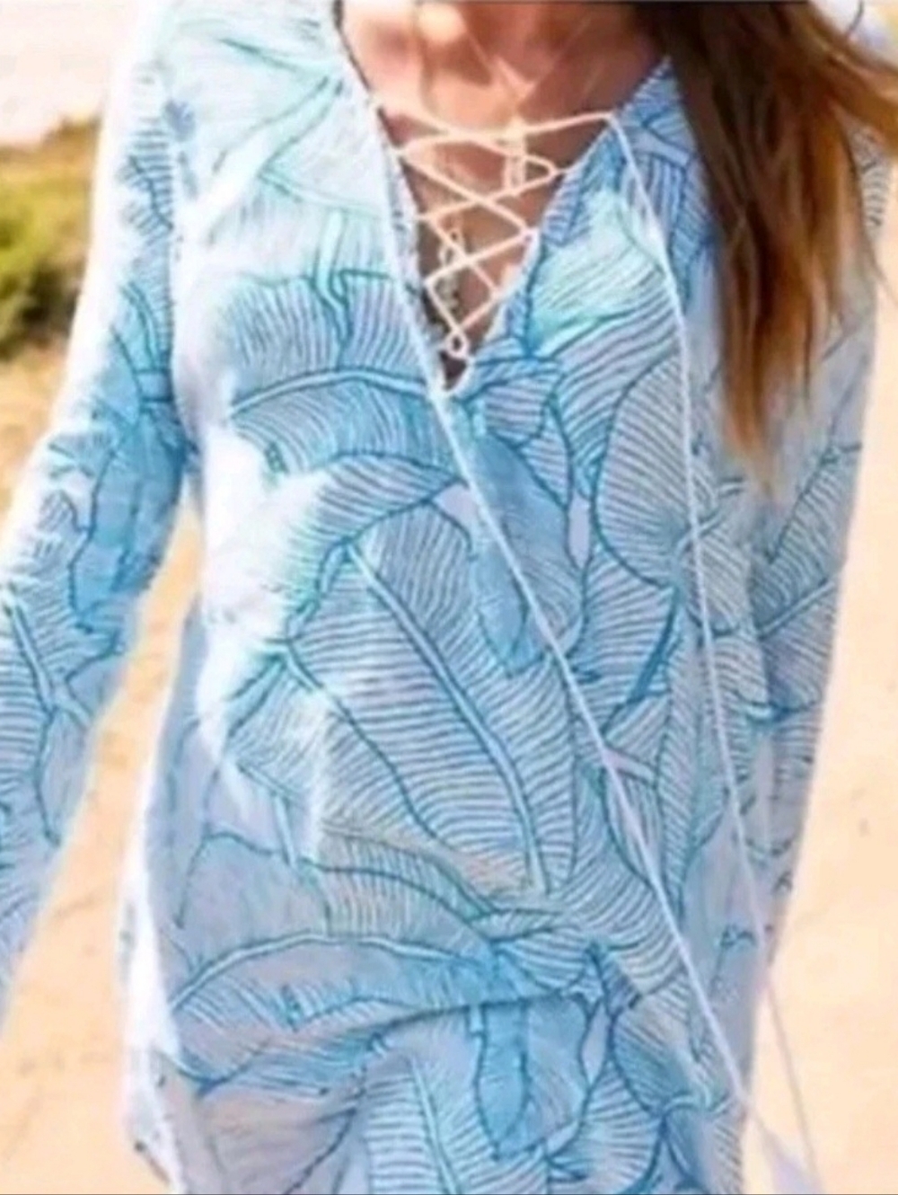 Charlie Holiday Anthropologie Lace Up Swim Cover Up Beach Swim Size 4 Tassles